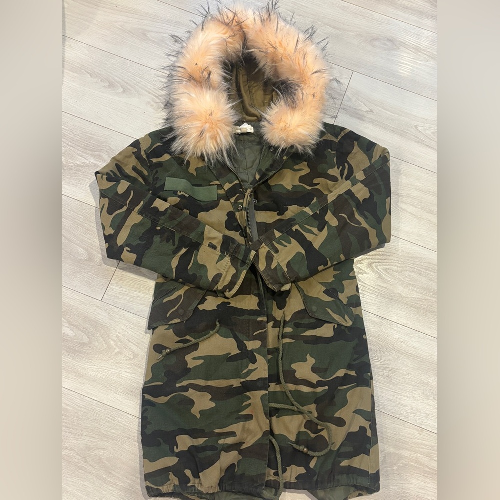 Camouflage Parka with Faux Fur Hood